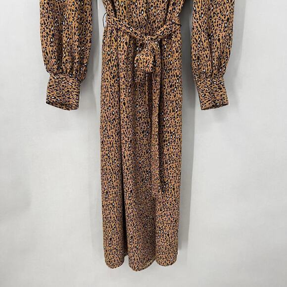 Who What Wear Leopard Print Midi Dress Womens Small Long Sleeve Belted - Picture 3 of 12